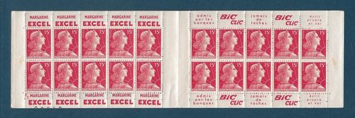 Carnet rare composé de 20 timbres type Marianne de Muller avec publicité