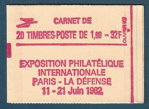 Carnet 20 timbres LIBERTÉ de DELACROIX 1,60fr rouge 1982