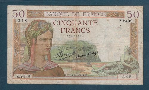 BILLET BANQUE DE FRANCE CINQUANTE FRANCS TYPE CÉRÉS CP 14-8-1935