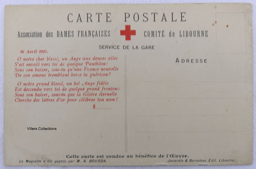Carte rare 1915 Croix Rouge Française L'Ange Comité de Libourne