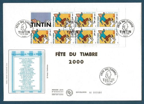 Enveloppe 2000 Fête du Timbre Les aventures TINTIN et MILOU