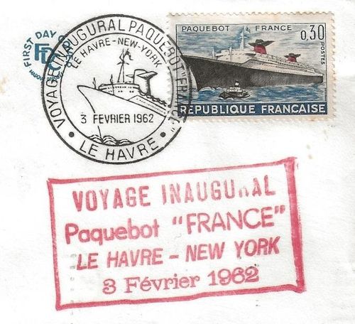 Enveloppe voyage inaugural Paquebot France Le Havre