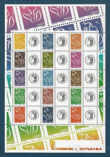 Feuillet composé 15 timbres personnalisés type Marianne de Lamouche 2006