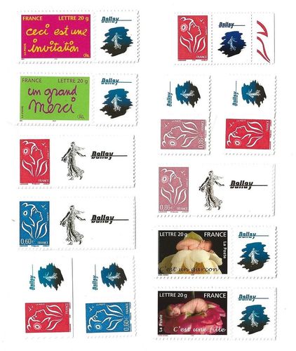 Série 12 timbres rares personnalisés avec vignette privée DALLAY