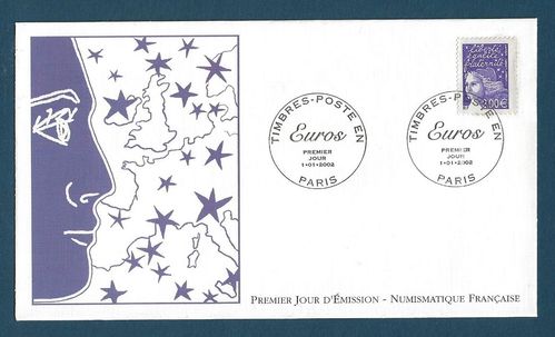 Enveloppe 2002 Marianne de Luquet Timbre 2€uros violet