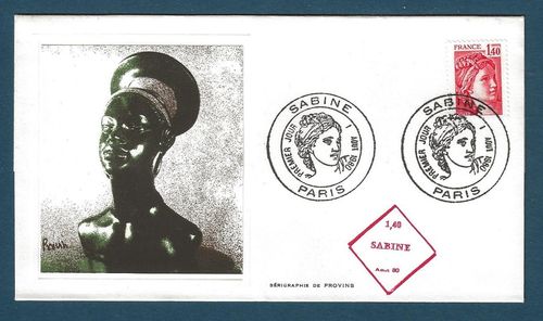 Enveloppe 1980 Sabine de Gandon légende France valeur 1f.40 rouge