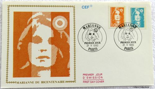 Enveloppe Marianne du Bicentenaire timbre 5f bleu vert