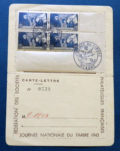 CARTE LETTRE PHILATÉLIQUES ROLIN JOURNÉE NATIONALE DU TIMBRE 1943