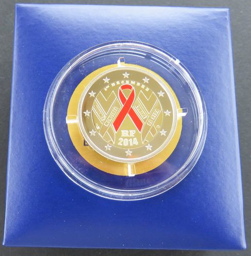 PIÈCE RARE 2 EUROS COMMÉMORATIVE 2014 SIDACTION ENSEMBLE CONTRE LE SIDA