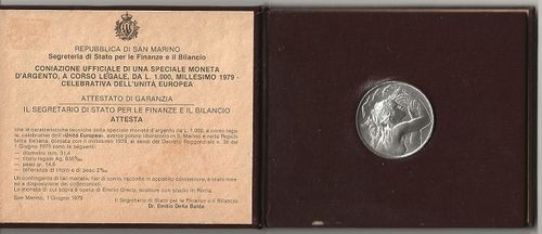 Saint Marin1979 Pièce Europa 1000 Lires argent commémorative Européenne
