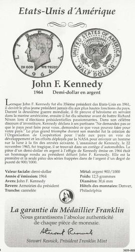 Pièce Etats Unis d'Amérique Kennedy Demi dollard argent