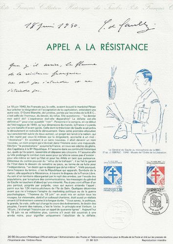 Document Philatélique Général de Gaulle APPEL RÉSISTANCE