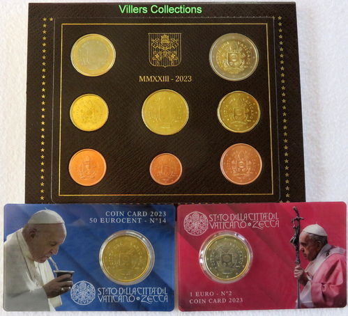 VATICAN 2023 série officielle huit pièces + 2 coincards Pape François